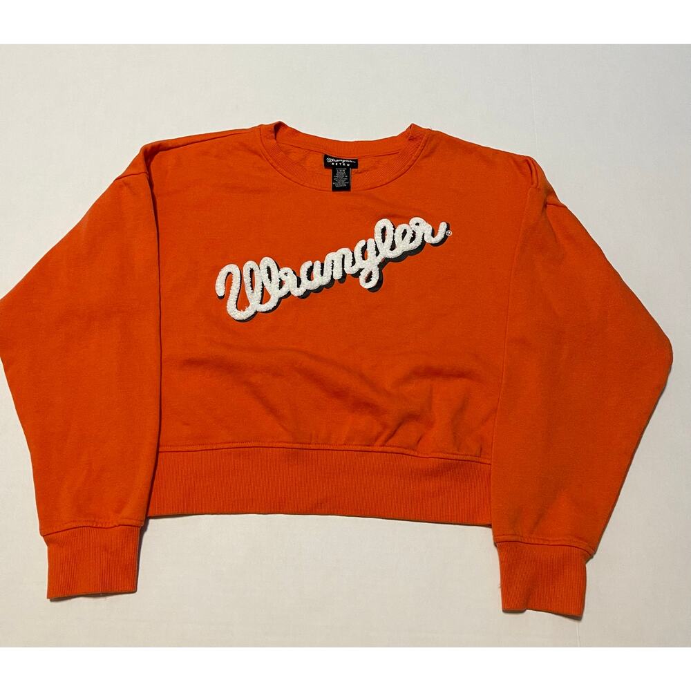 Wrangler‎ Retro Sweater Women's Large Orange White Thick Stitching On LOG